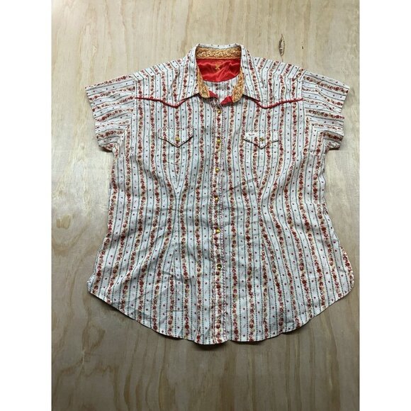 Wrangler 20X Shirt Womens M Oranges Pearl Snap Up Rancher Cowgirl Rodeo Farmer - Picture 1 of 7